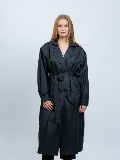 Long waterproof trench coat with belt