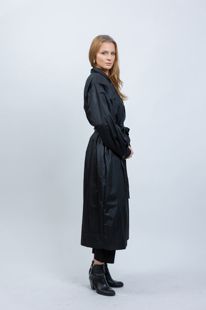 Long waterproof trench coat with belt