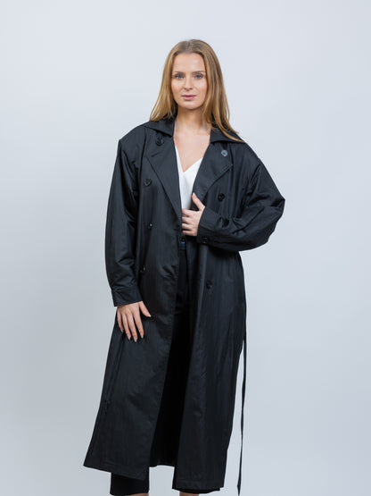 Long waterproof trench coat with belt