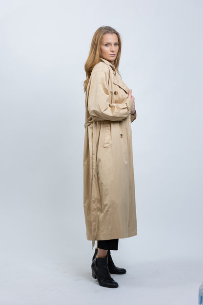 Long waterproof trench coat with belt