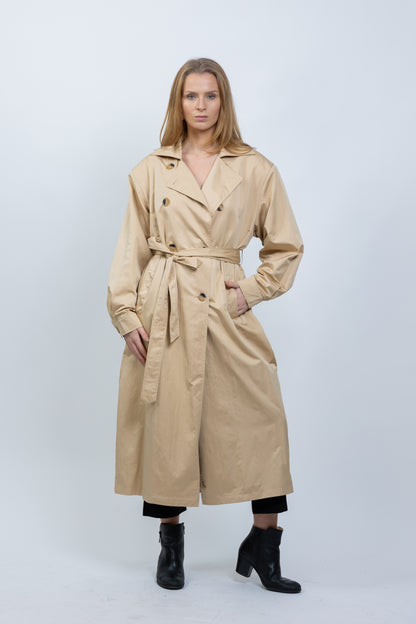 Long waterproof trench coat with belt