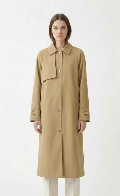 Long asymmetrical trench coat