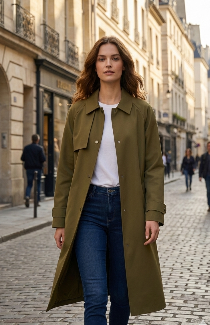 Long asymmetrical trench coat
