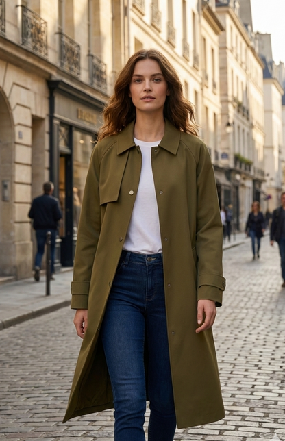 Long asymmetrical trench coat