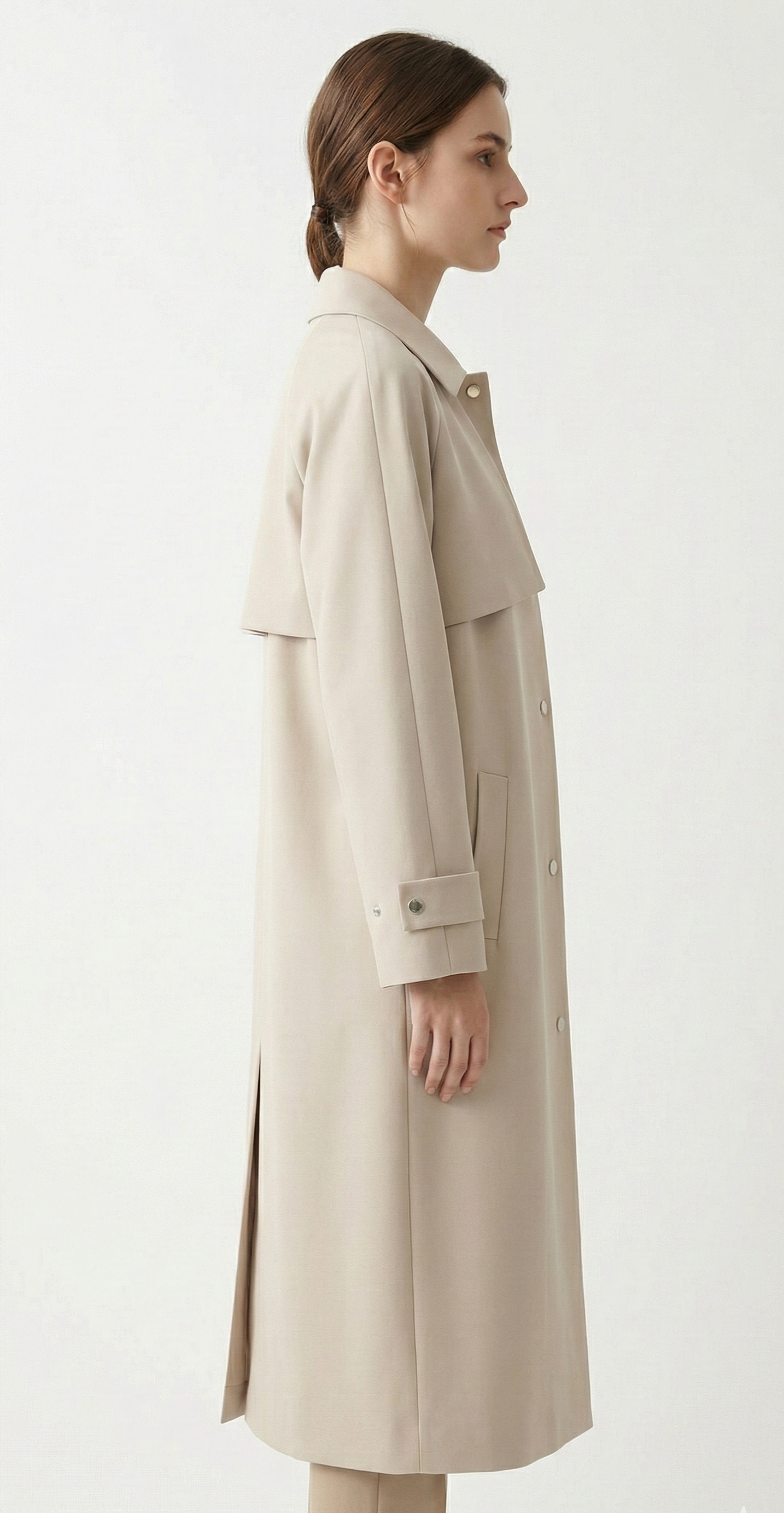 Long asymmetrical trench coat