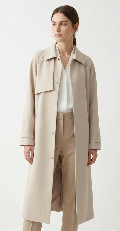 Long asymmetrical trench coat