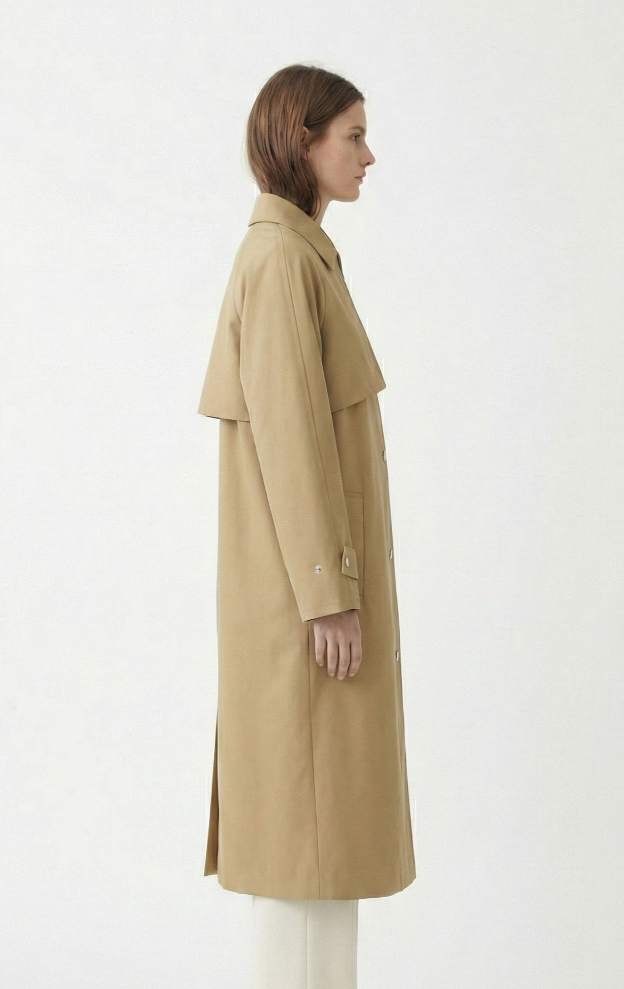 Long asymmetrical trench coat