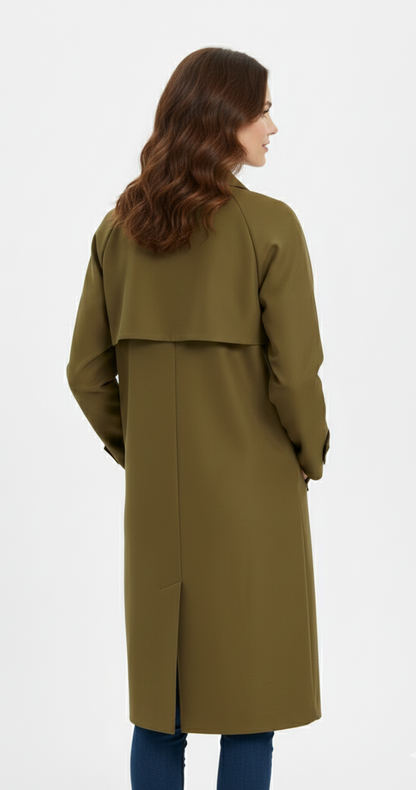 Long asymmetrical trench coat