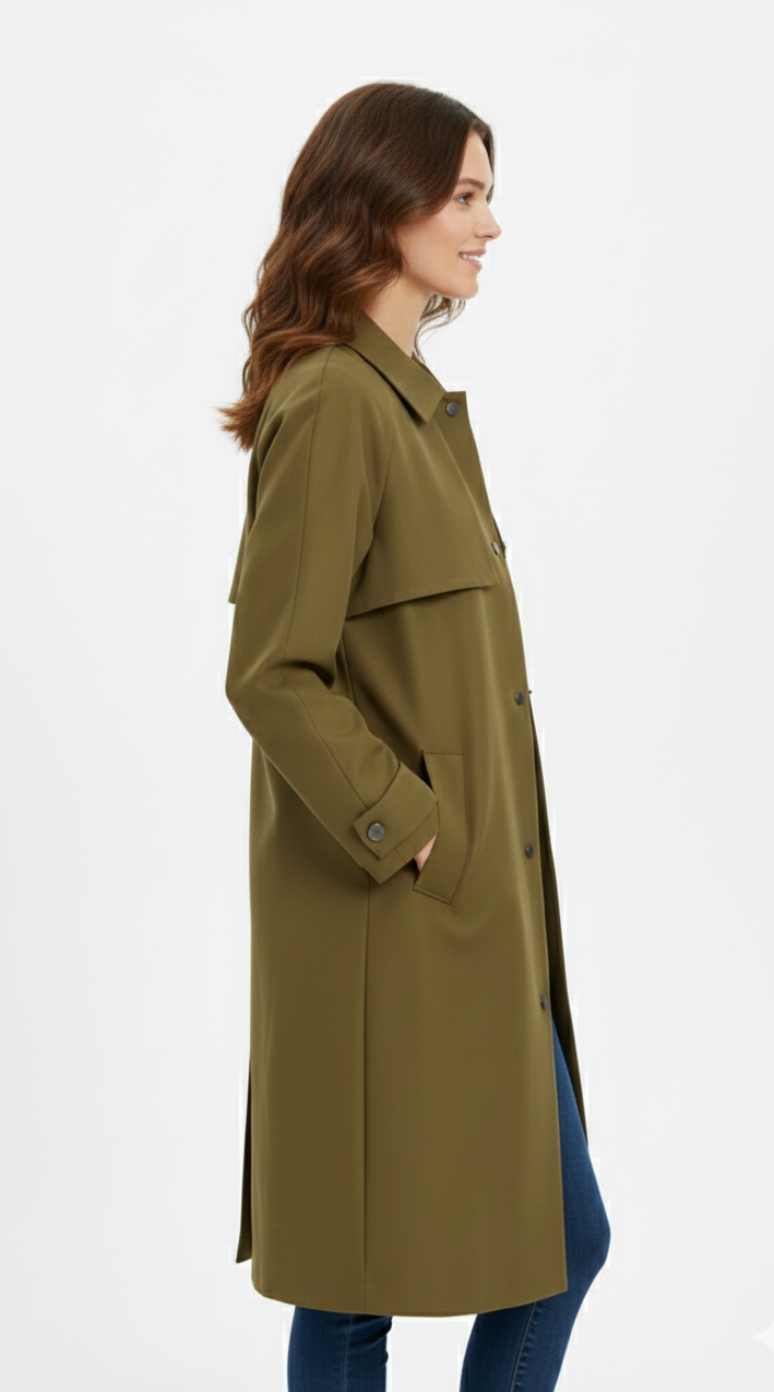 Long asymmetrical trench coat