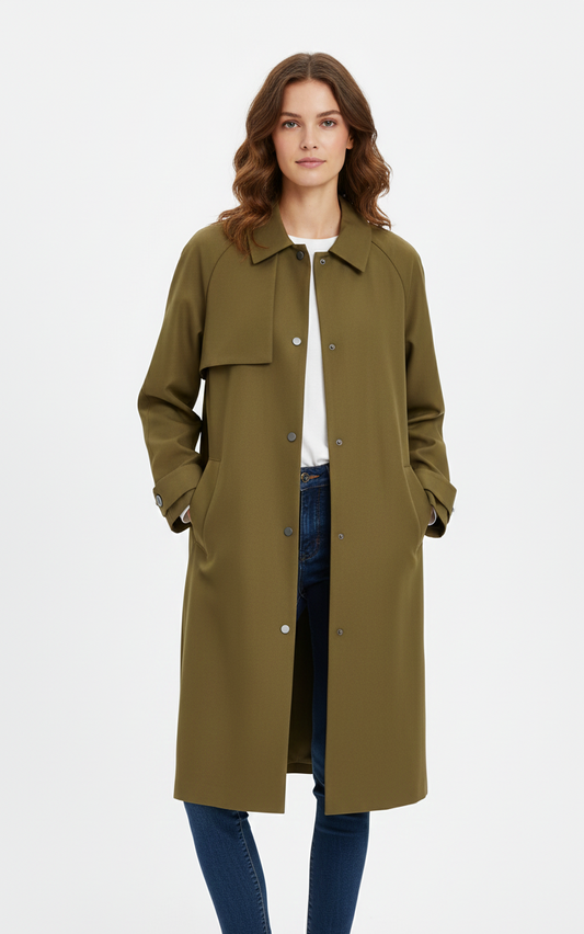 Long asymmetrical trench coat