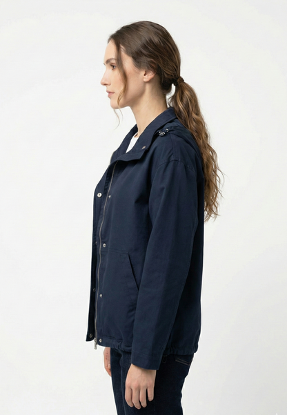 Short cotton blend parka with hood