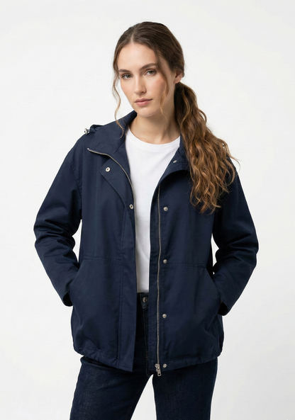 Short cotton blend parka with hood