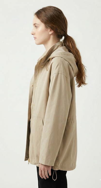 Short cotton blend parka with hood