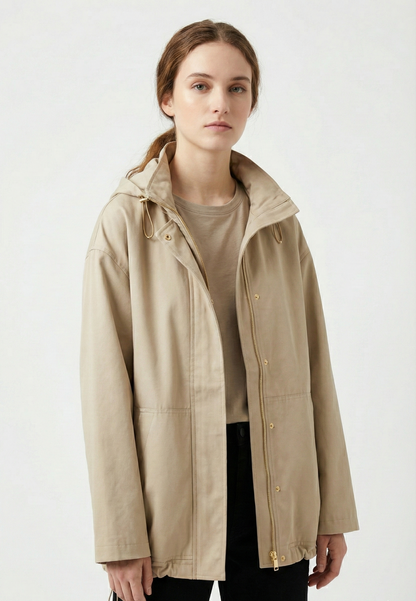 Short cotton blend parka with hood