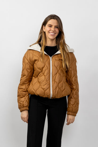 Reversible hooded down jacket