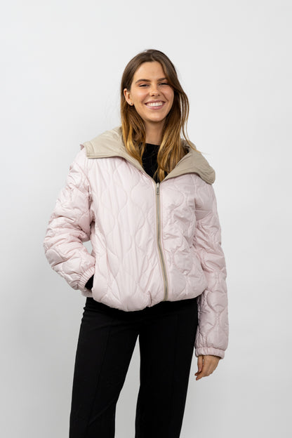 Reversible hooded down jacket