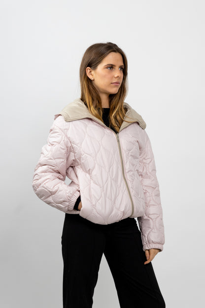Reversible hooded down jacket