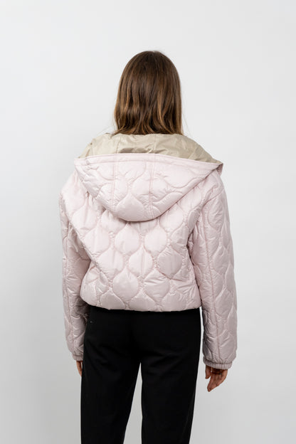 Reversible hooded down jacket
