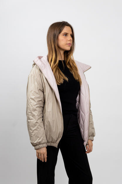 Reversible hooded down jacket