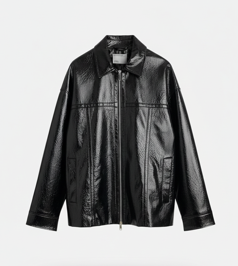 CHAQUETA DE CUERO SINTÉTICO BRILLANTE