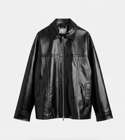 CHAQUETA DE CUERO SINTÉTICO BRILLANTE