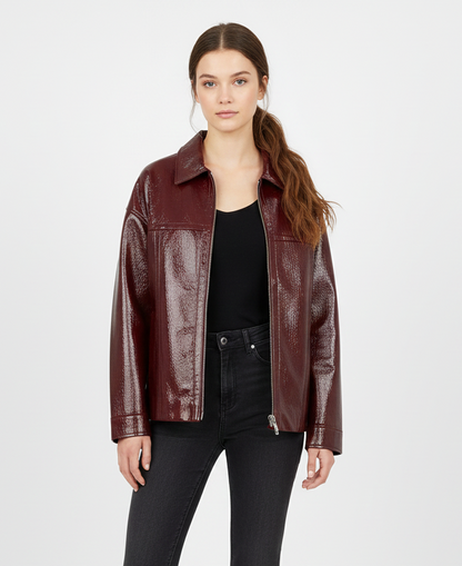 CHAQUETA DE CUERO SINTÉTICO BRILLANTE