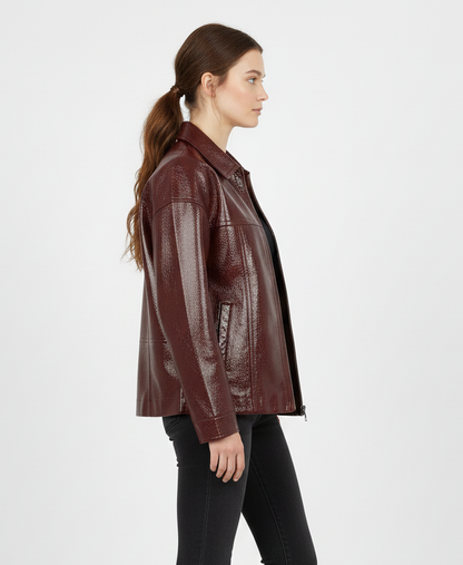 CHAQUETA DE CUERO SINTÉTICO BRILLANTE