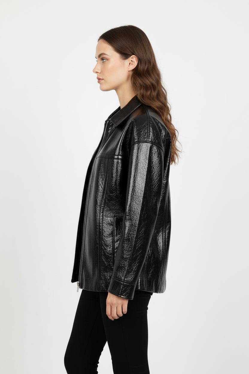 CHAQUETA DE CUERO SINTÉTICO BRILLANTE