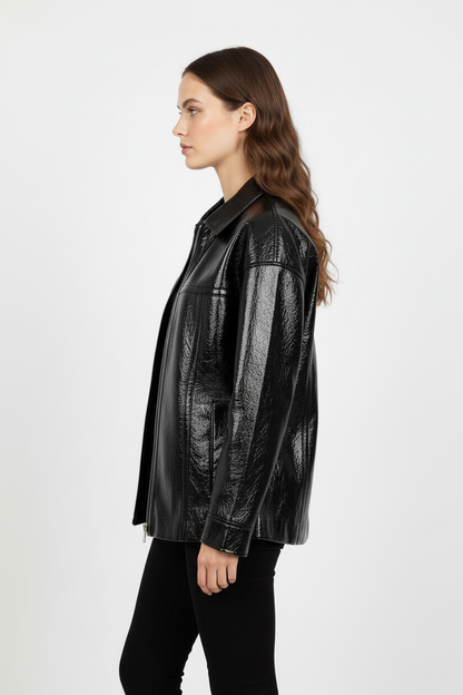 CHAQUETA DE CUERO SINTÉTICO BRILLANTE