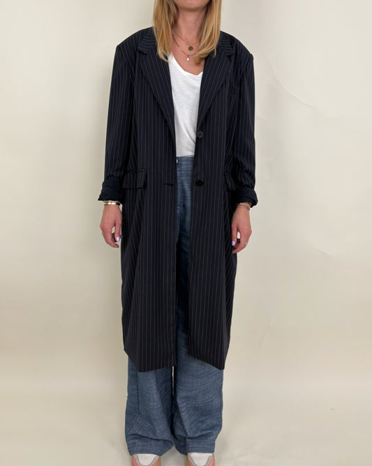 Long blazer-style tennis stripe coat