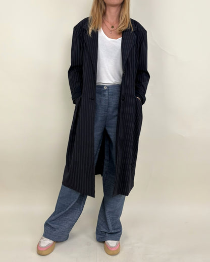 Long blazer-style tennis stripe coat