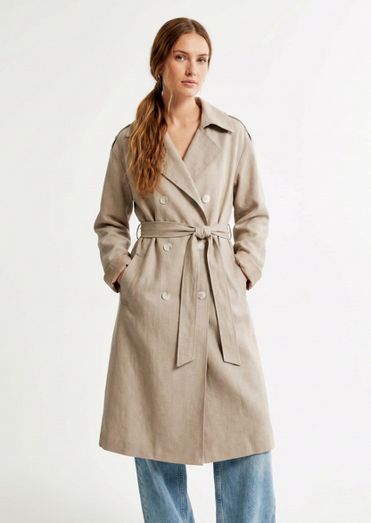 Linen-effect trench coat