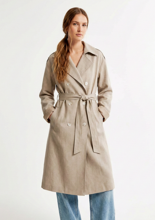 Linen-effect trench coat