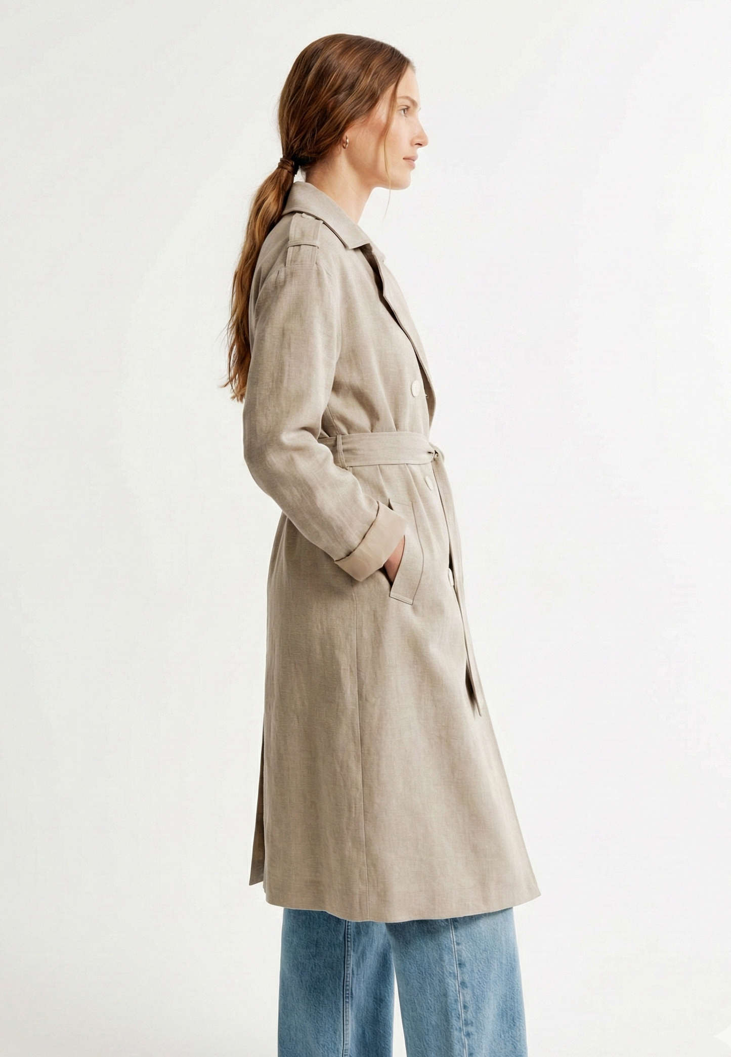 Linen-effect trench coat