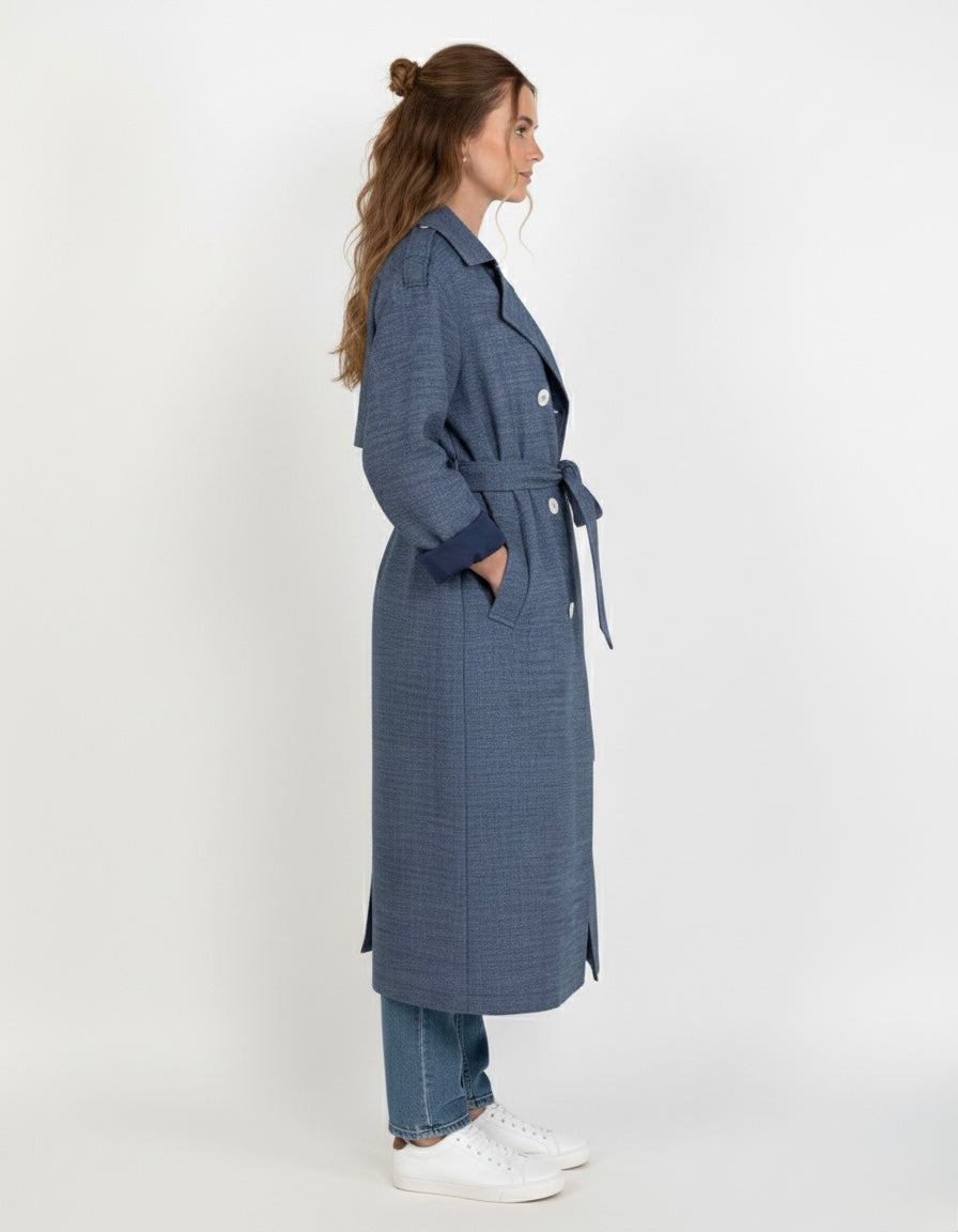 LINEN AND COTTON BLEND TRENCH COAT