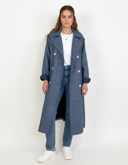 LINEN AND COTTON BLEND TRENCH COAT