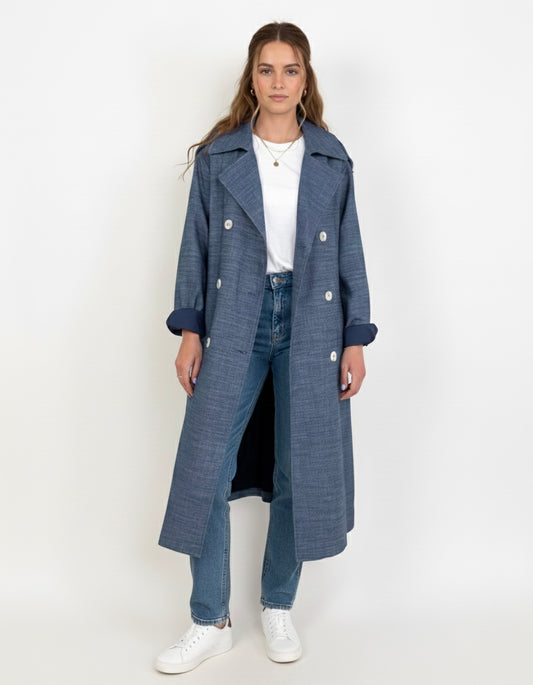 LINEN AND COTTON BLEND TRENCH COAT