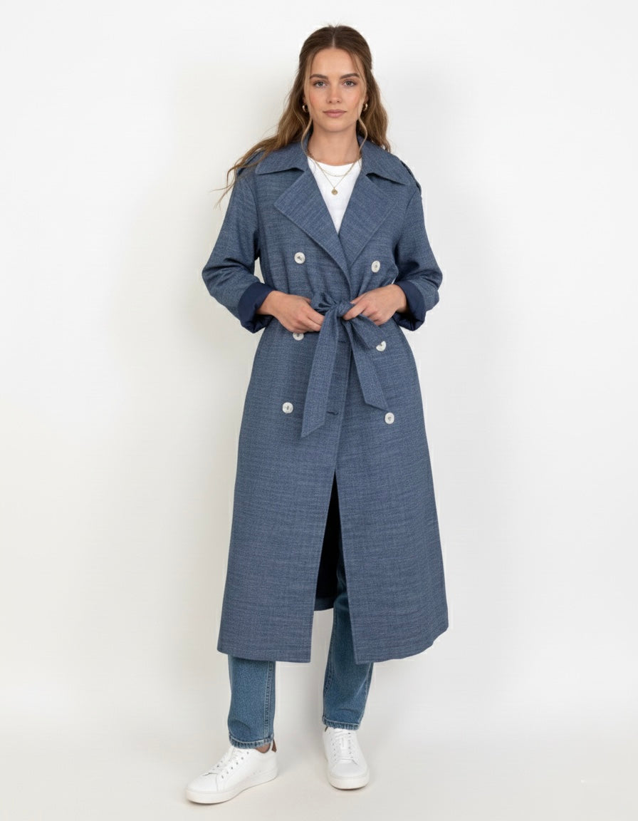 LINEN AND COTTON BLEND TRENCH COAT