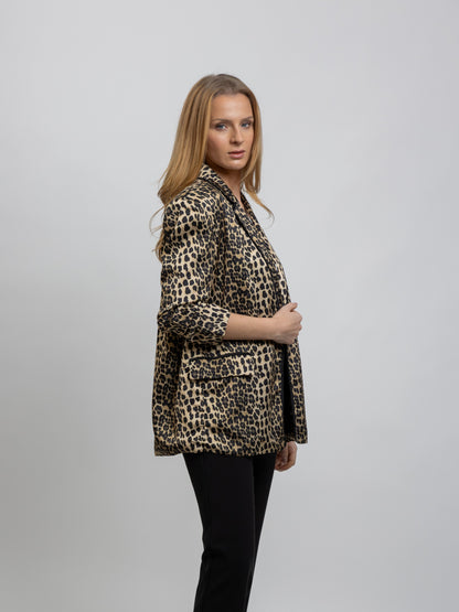 VESTE BLAZER SATINÉ IMPRIMÉ LÉOPARD