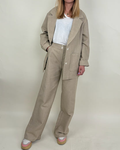 LINEN AND COTTON BLEND BLAZER JACKET