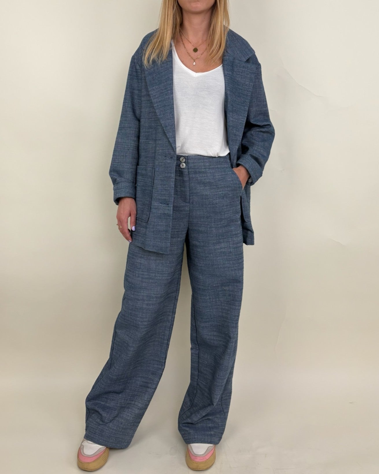 LINEN AND COTTON BLEND BLAZER JACKET