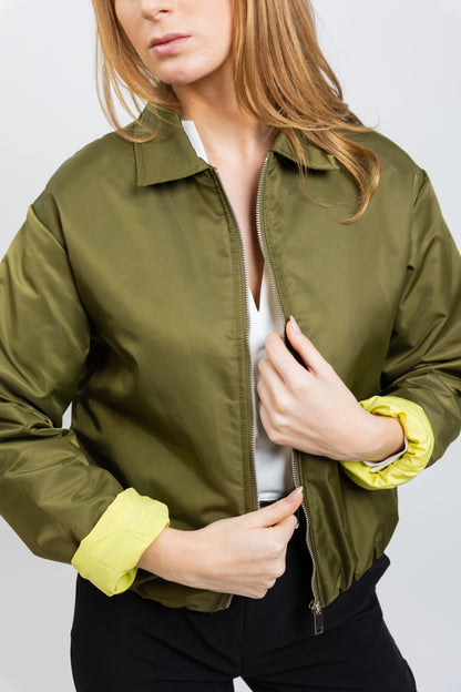 BOMBER JACKET WITH CONTRASTING LINING