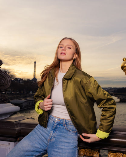 BOMBER JACKET WITH CONTRASTING LINING