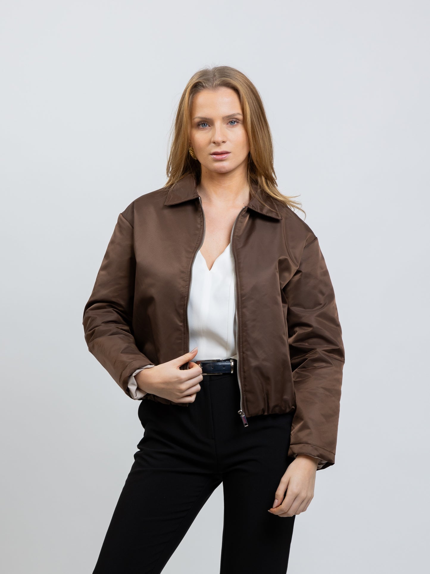 BOMBER JACKET WITH CONTRASTING LINING