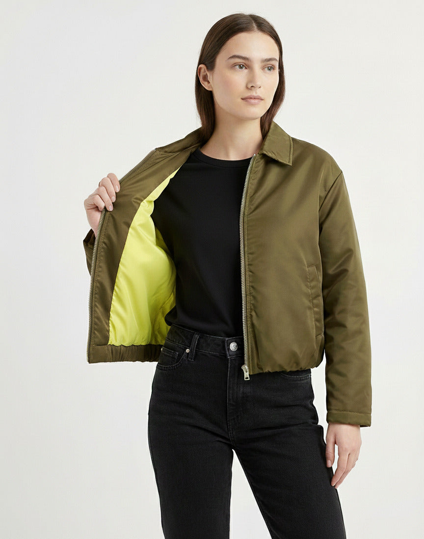 BLOUSON BOMBER À DOUBLURE CONTRASTÉE