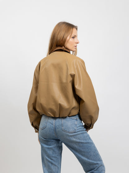 FAUX LEATHER JACKET WITH CONTRAST COLLAR