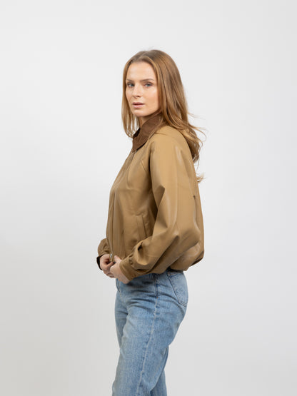 FAUX LEATHER JACKET WITH CONTRAST COLLAR