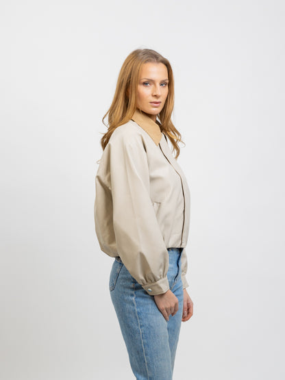 FAUX LEATHER JACKET WITH CONTRAST COLLAR