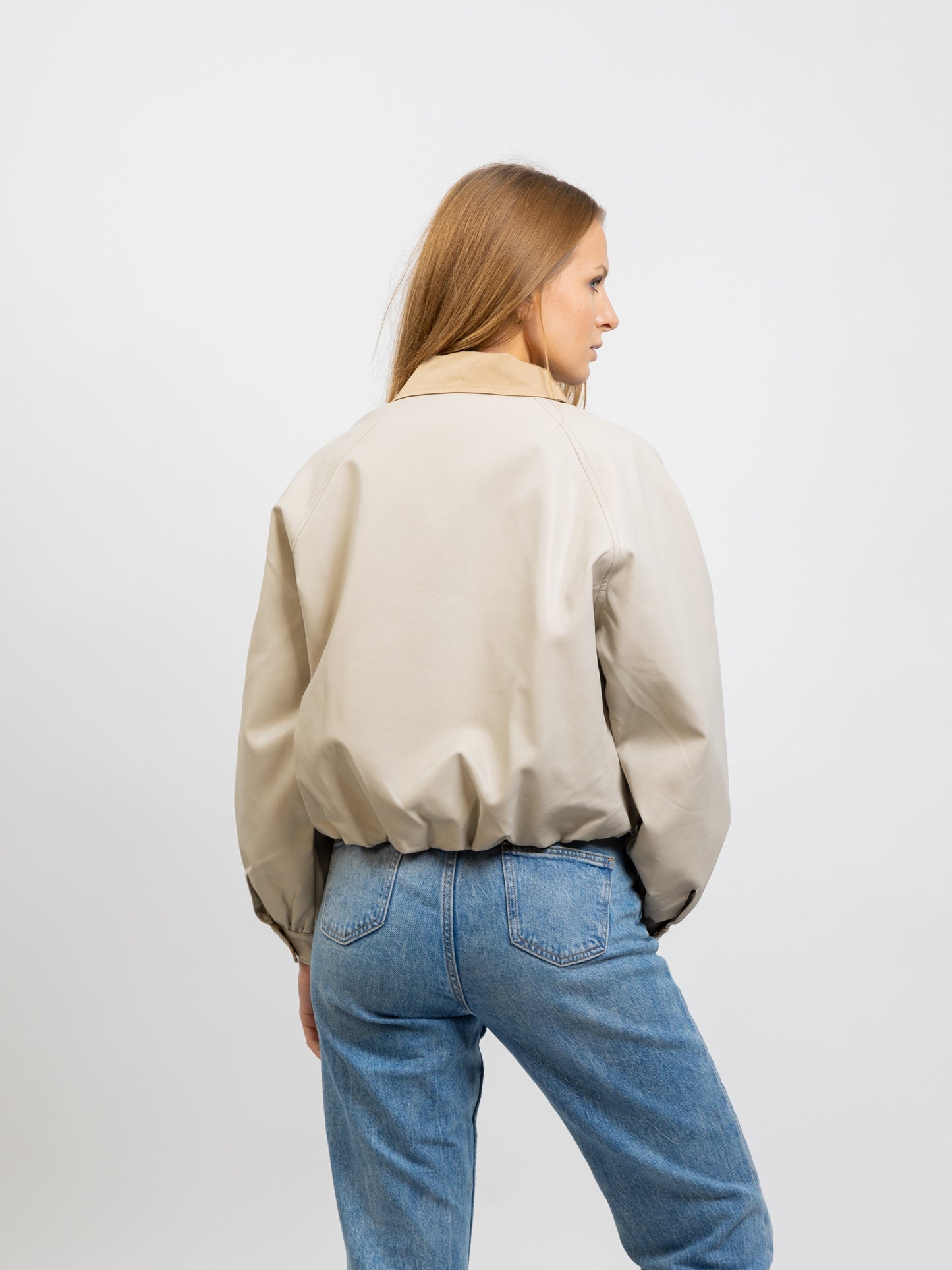 FAUX LEATHER JACKET WITH CONTRAST COLLAR