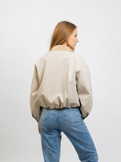 FAUX LEATHER JACKET WITH CONTRAST COLLAR